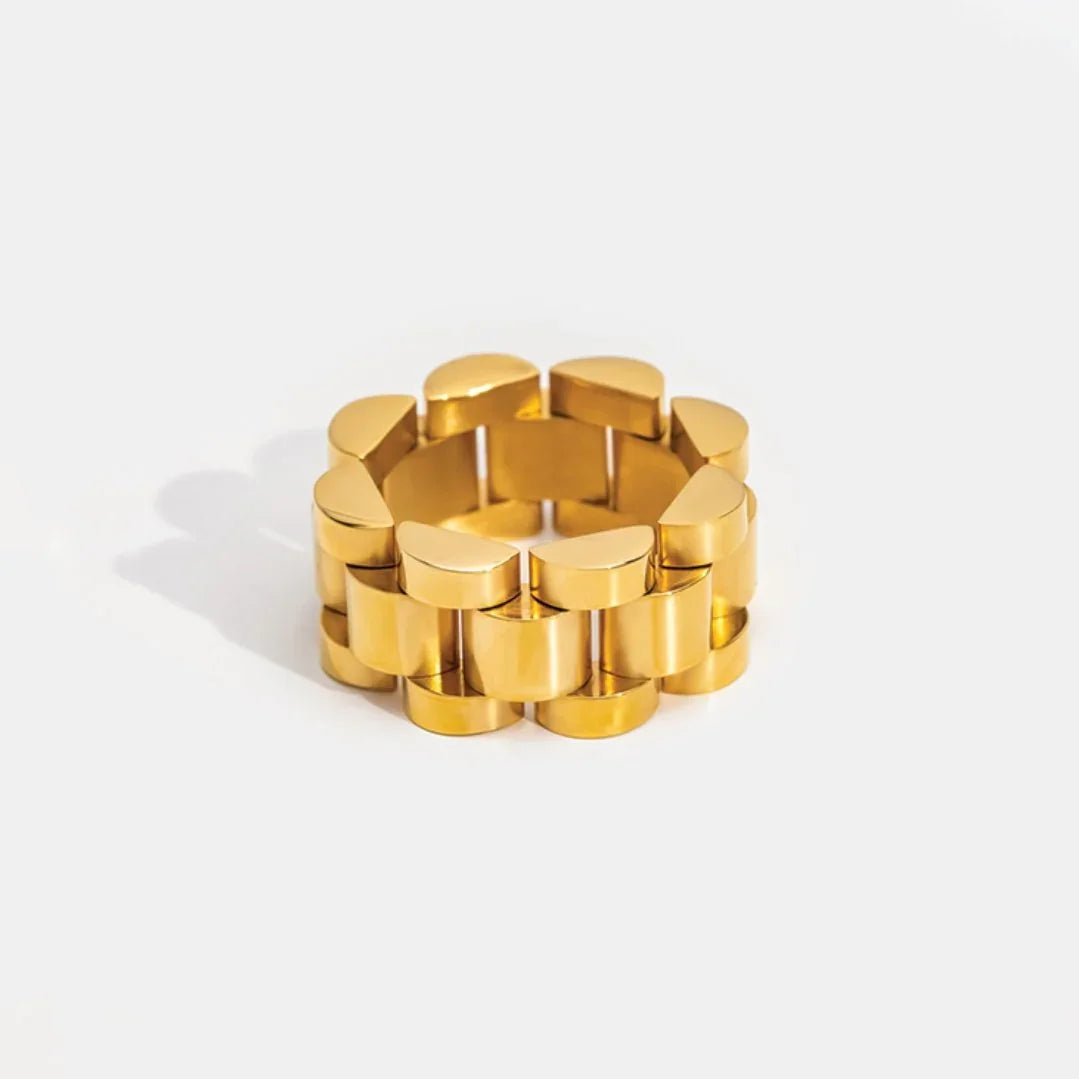 Beauty Wide Minimalist Link 18k Gold Plated Ring