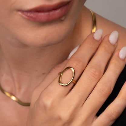 Organic Contour Abstract Ring 18k Gold Plated