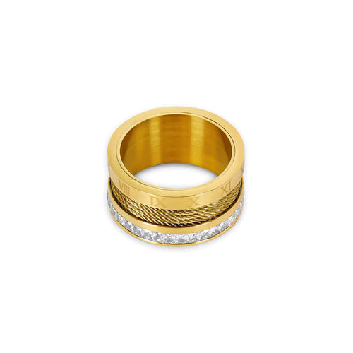 Wire and Crystals Ring 18k Gold Plated