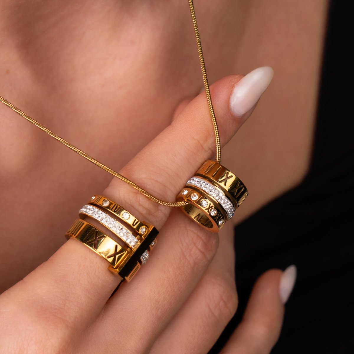 Triple Band Roman Numeral 18k Gold Plated Ring
