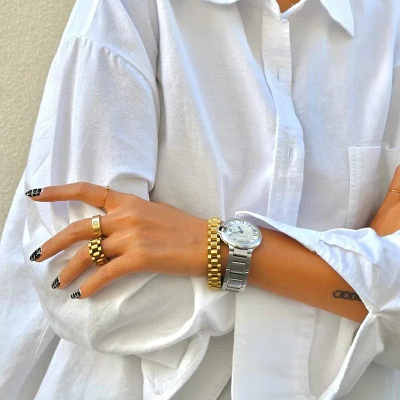 Beauty Wide Minimalist Link 18k Gold Plated Ring
