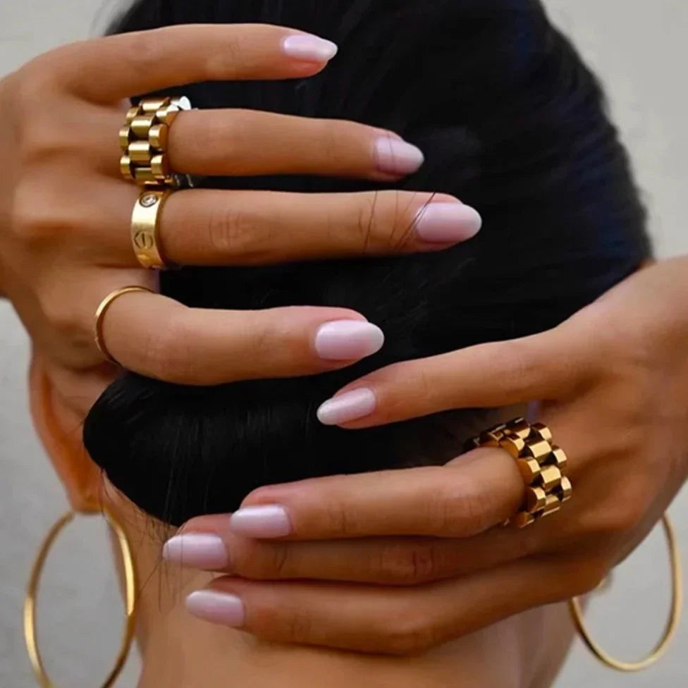 Beauty Wide Minimalist Link 18k Gold Plated Ring