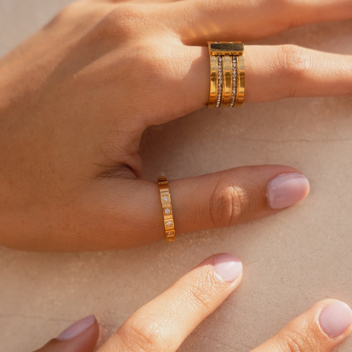 Stone Blocks 18k Gold Plated Ring