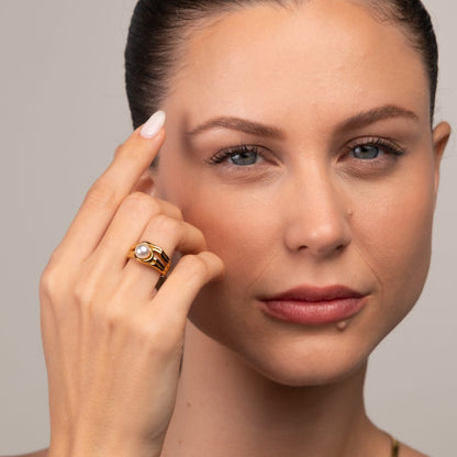 Catalina Pearl Solitaire Ring 18k Gold Plated