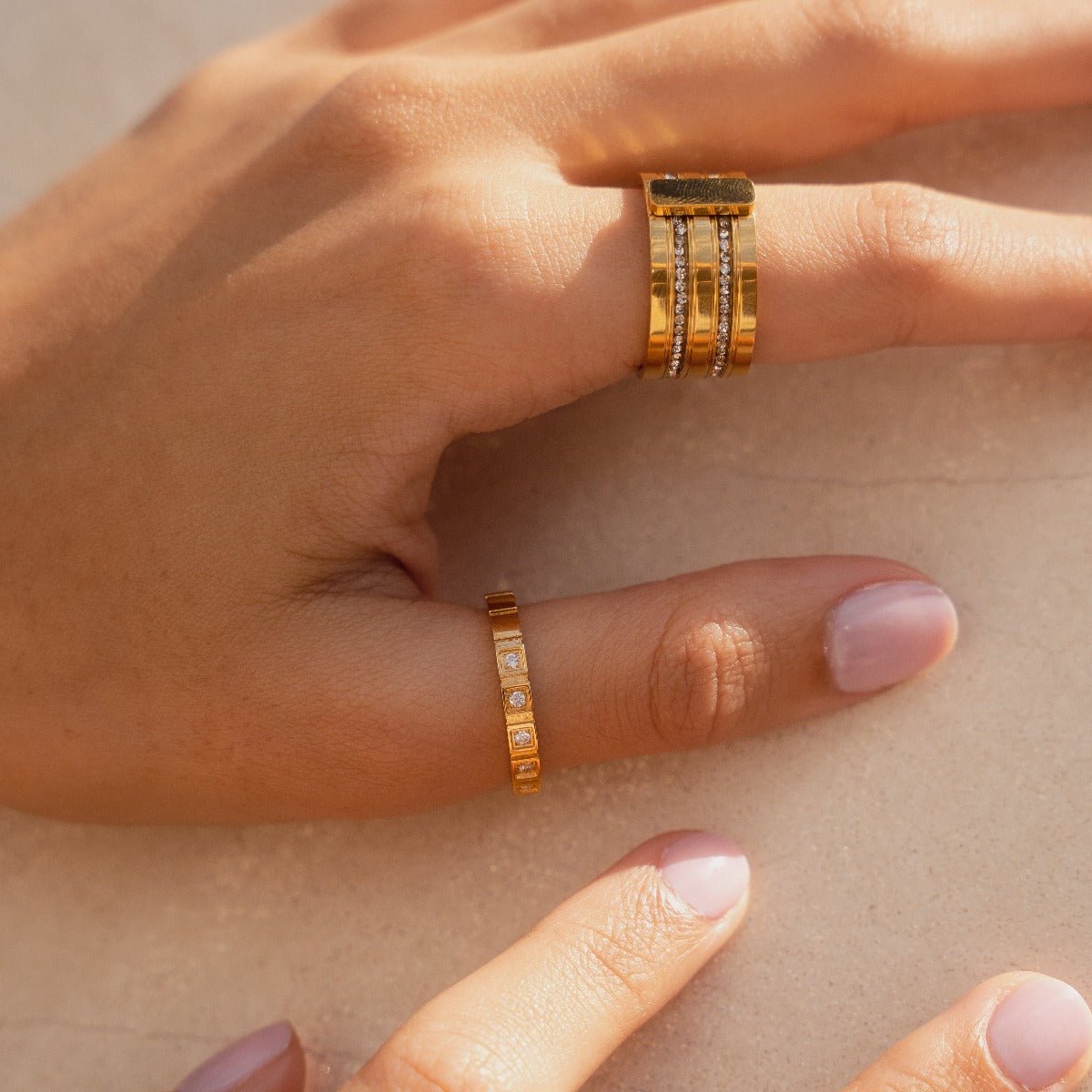 Caviar Stack 18k Gold Plated Ring