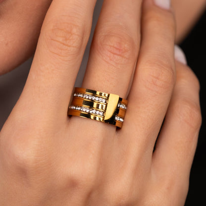 Caviar Stack 18k Gold Plated Ring
