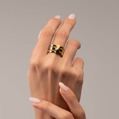 Caviar Stack 18k Gold Plated Ring