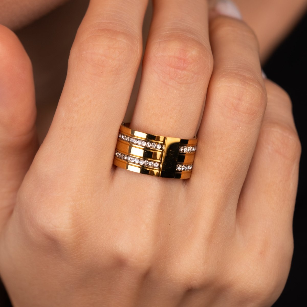 Caviar Stack 18k Gold Plated Ring