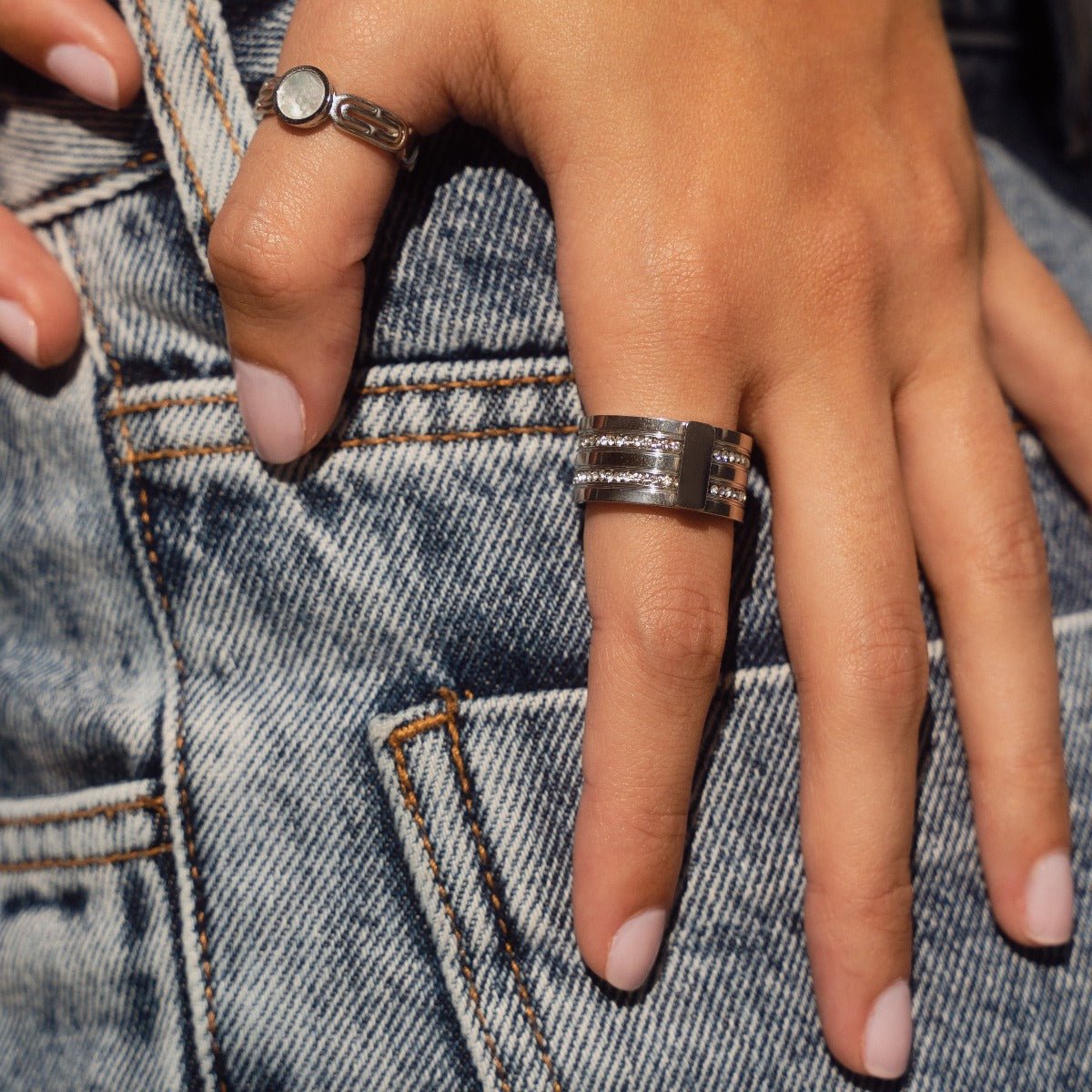 Caviar Stack 18k Gold Plated Ring - Silver