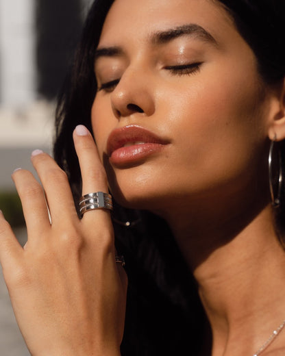 Caviar Stack 18k Gold Plated Ring - Silver