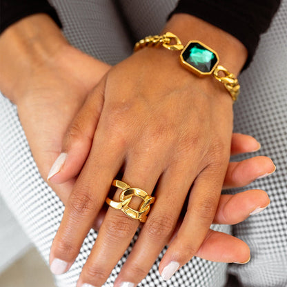 Double Link 18k Gold Plated Ring