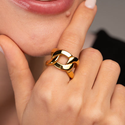 Double Link 18k Gold Plated Ring