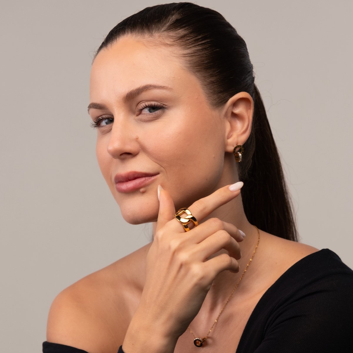 Double Link 18k Gold Plated Ring