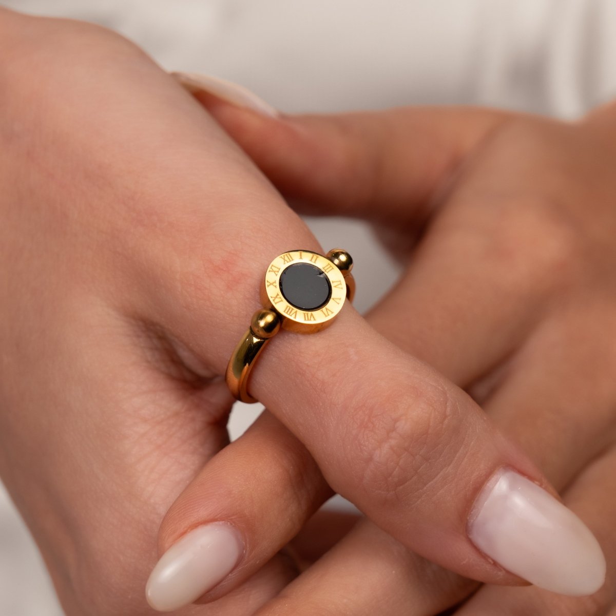 Roman Numeral Spinner Ring 18k Gold Plated