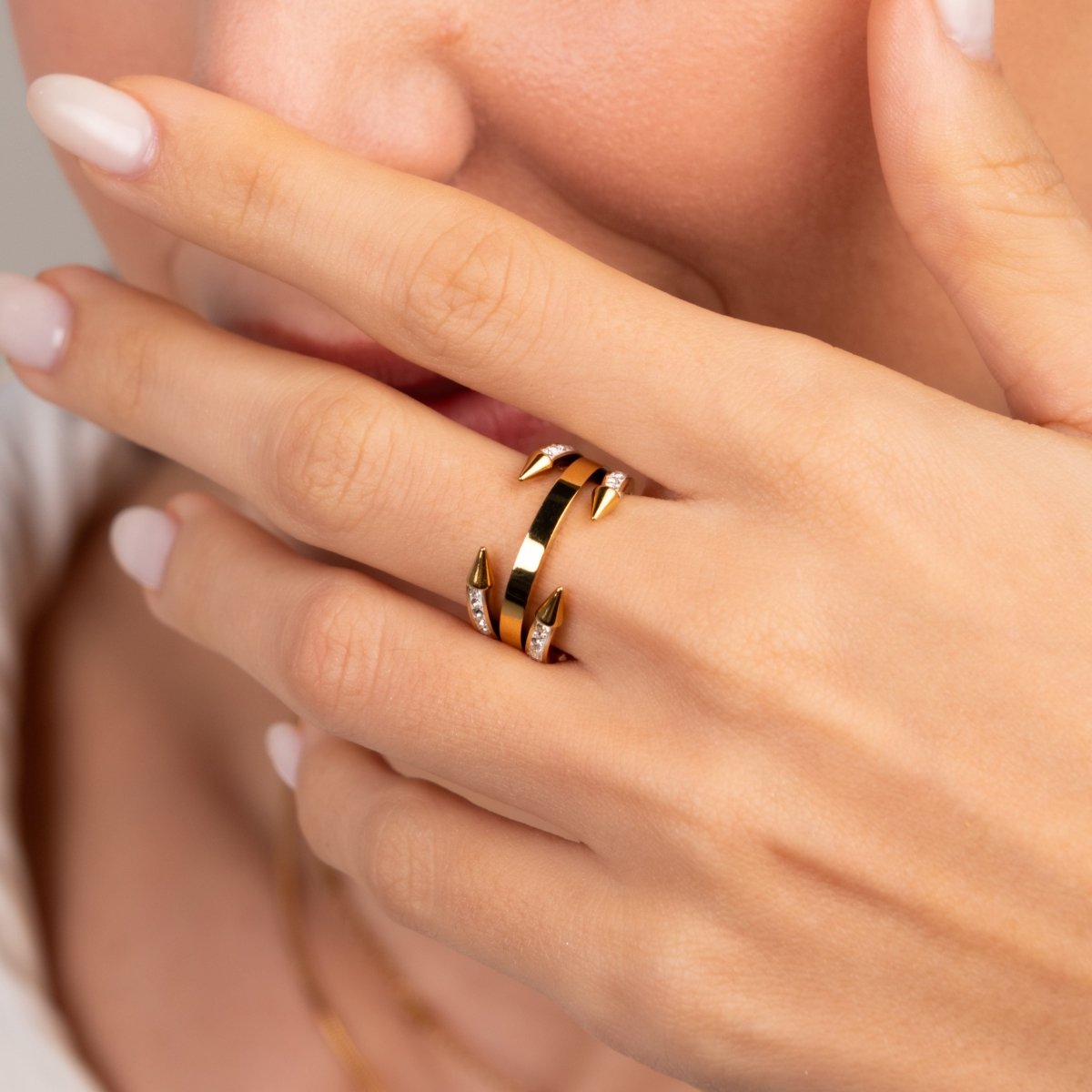 Studded Nail Ring 18k Gold Plated