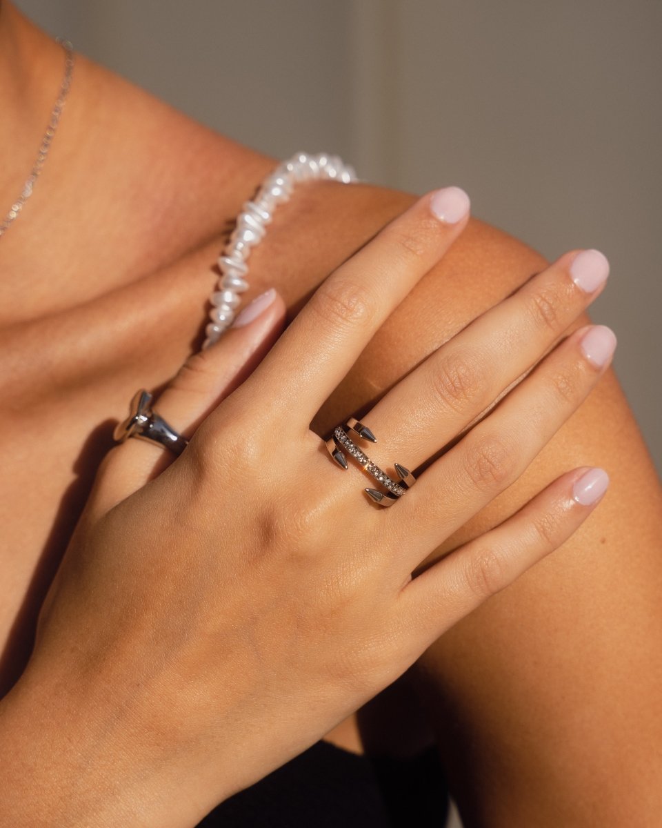 Studded Nail Ring 18k Gold Plated - Silver
