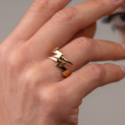 Lightning Bolt Ring 18k Gold Plated