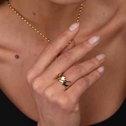 Lightning Bolt Ring 18k Gold Plated