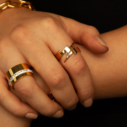 Lightning Bolt Ring 18k Gold Plated