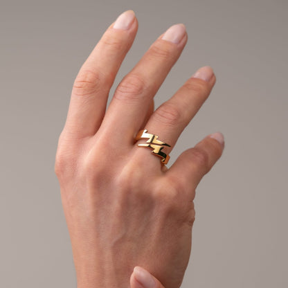 Lightning Bolt Ring 18k Gold Plated