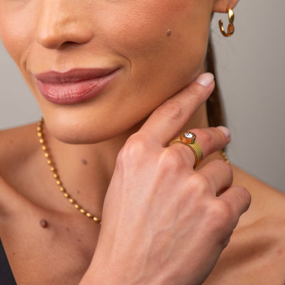 Roman Mesh 18k Gold Plated Ring