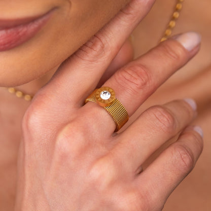 Roman Mesh 18k Gold Plated Ring