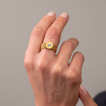 Roman Mesh 18k Gold Plated Ring