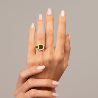 Square Charm Spinner Ring - 18k Gold Plated