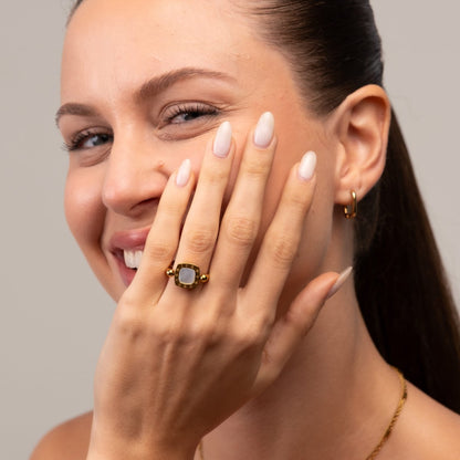 Square Charm Spinner Ring - 18k Gold Plated