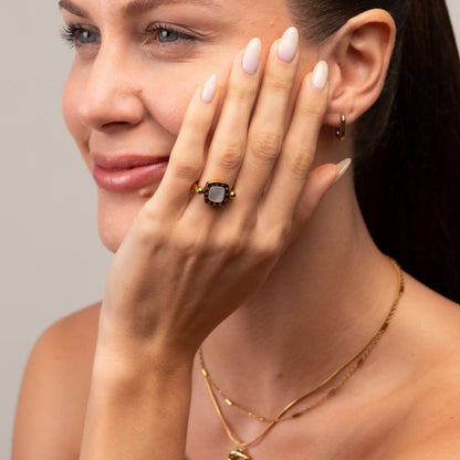 Square Charm Spinner Ring - 18k Gold Plated