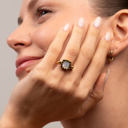 Square Charm Spinner Ring - 18k Gold Plated