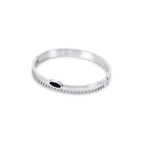 Onyx Layered Bangle - Silver