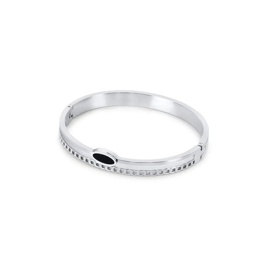 Onyx Layered Bangle - Silver