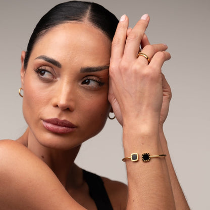 Onyx Cuff Bracelet 18k Gold Plated
