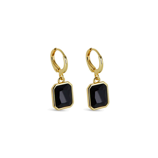 Black Crystal Mini Hoop Earrings - 18k Gold Plated