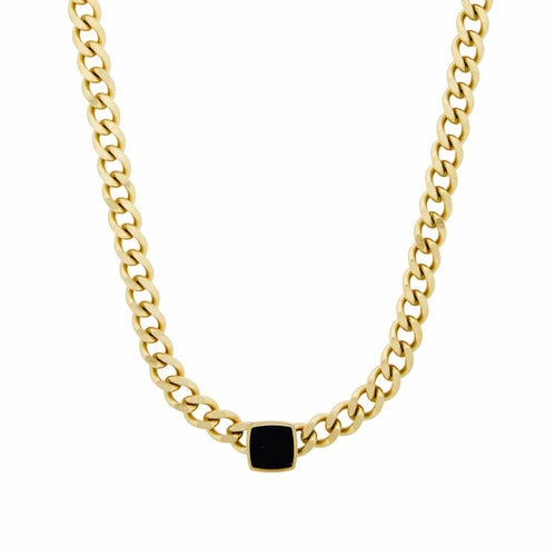 Square Onyx Stone Chain Necklace 18k Gold Plated