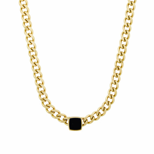 Square Onyx Stone Chain Necklace 18k Gold Plated