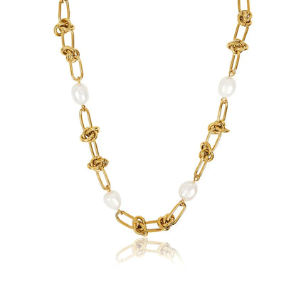 Knot and Pearls Necklace - 18k Gold Plated