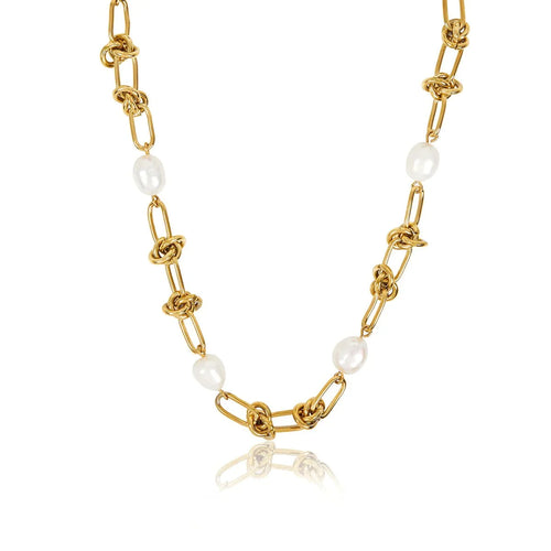 Knot and Pearls Necklace - 18k Gold Plated