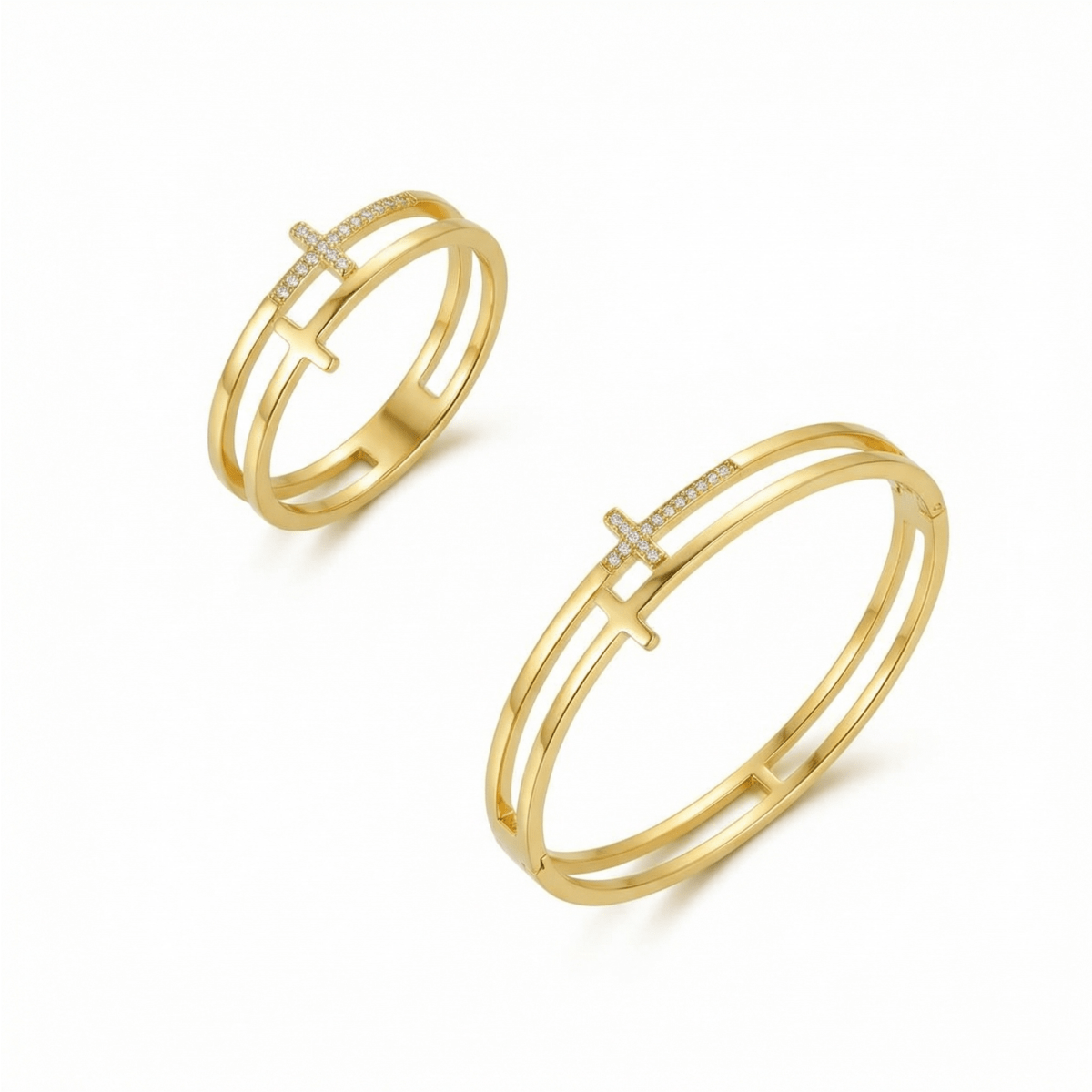 Cross Necklace and Earring Set 18k Gold Plated
