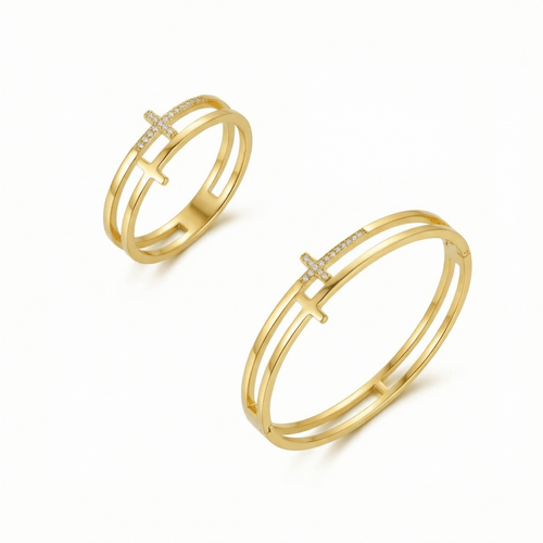 Cross Necklace and Earring Set 18k Gold Plated