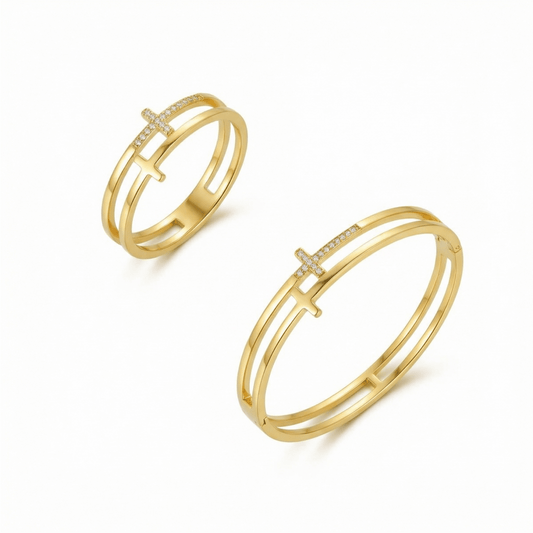 Cross Necklace and Earring Set 18k Gold Plated
